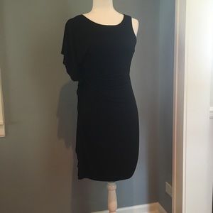 Black one shoulder drape dress